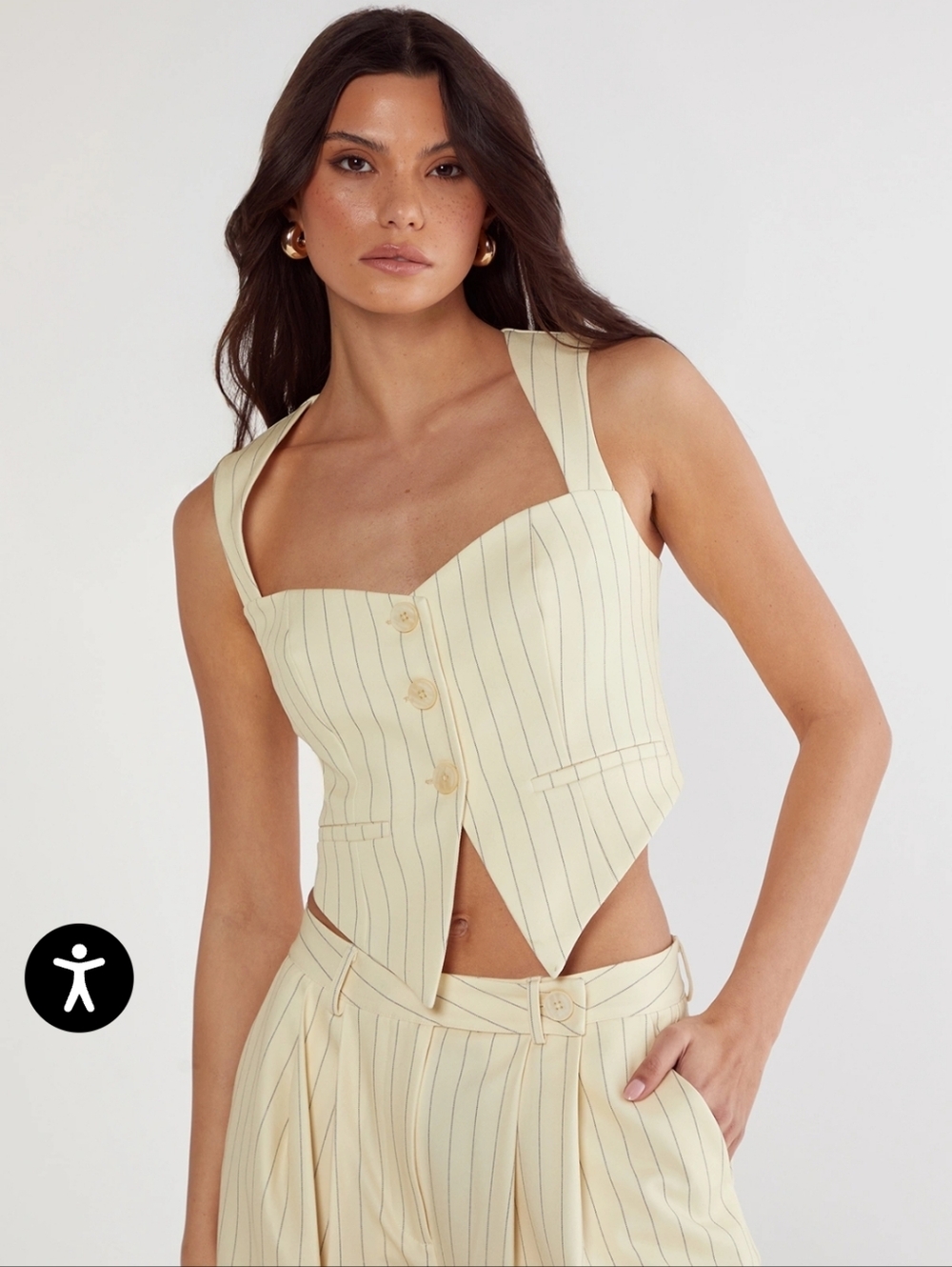 NastyGal Butter Pinstripe Tailored Vest (6) & Pinstripe Tailored Pants (8) Set - Picture 3 of 6